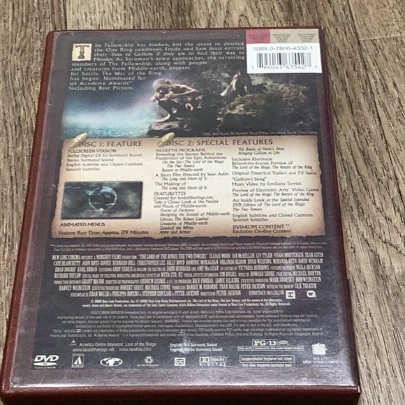 (2 for $15) The Lord of the Rings: The Two Towers 2003 DVD - Picture 2 of 4